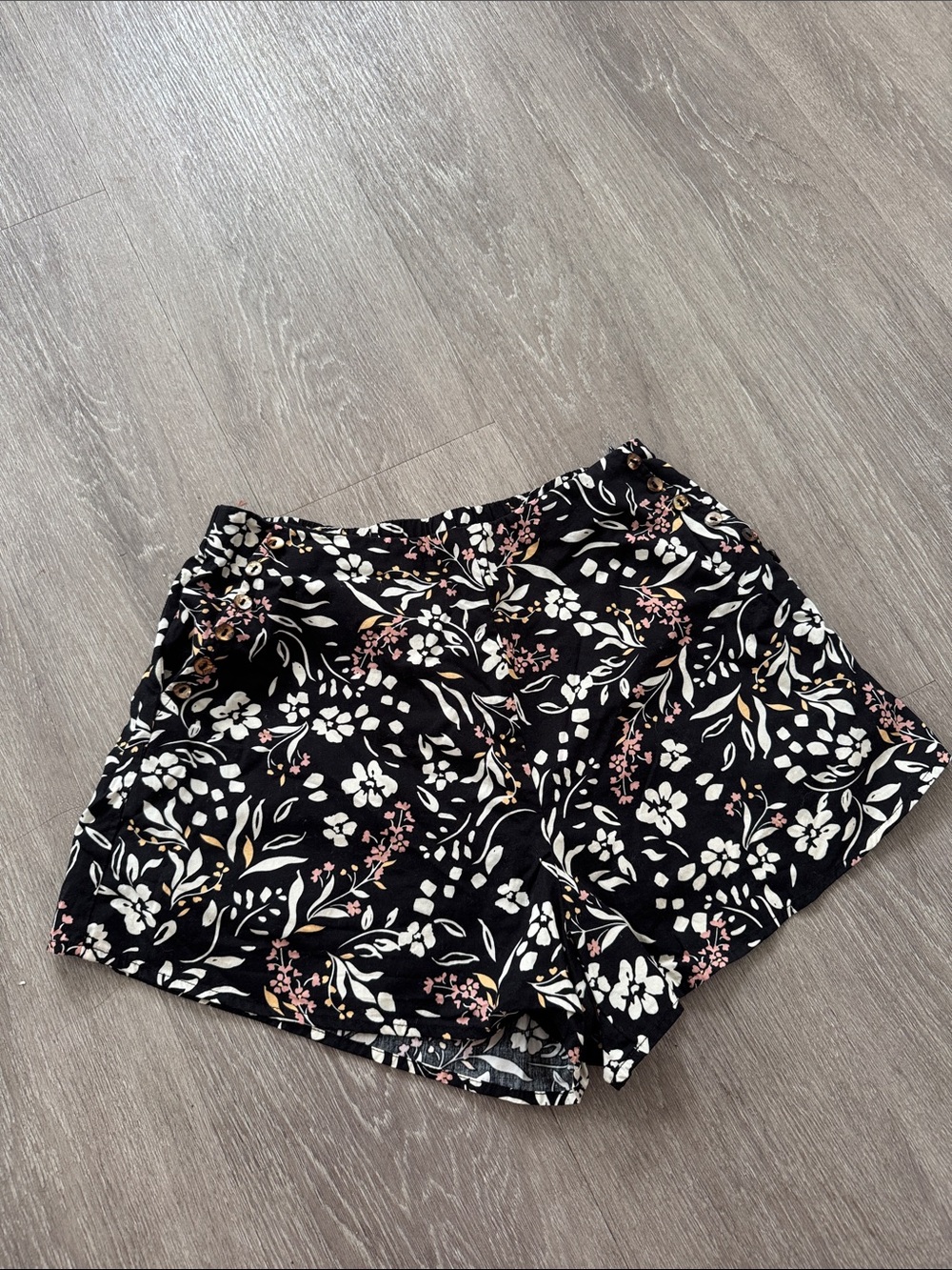 Black Floral Women’s Shorts with Pink & Cream Accents